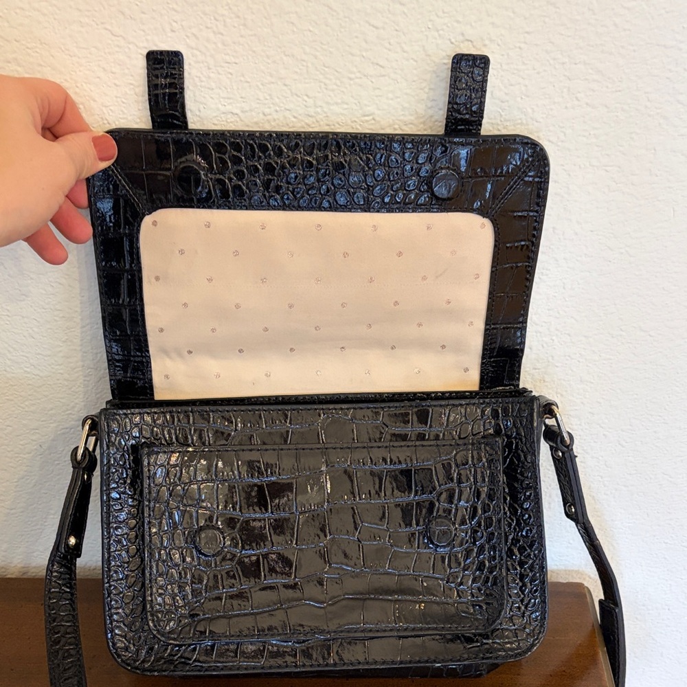 Kate Spade Black Croc Embossed Double Buckle Shoulder Crossbody Bag - Picture 8 of 16